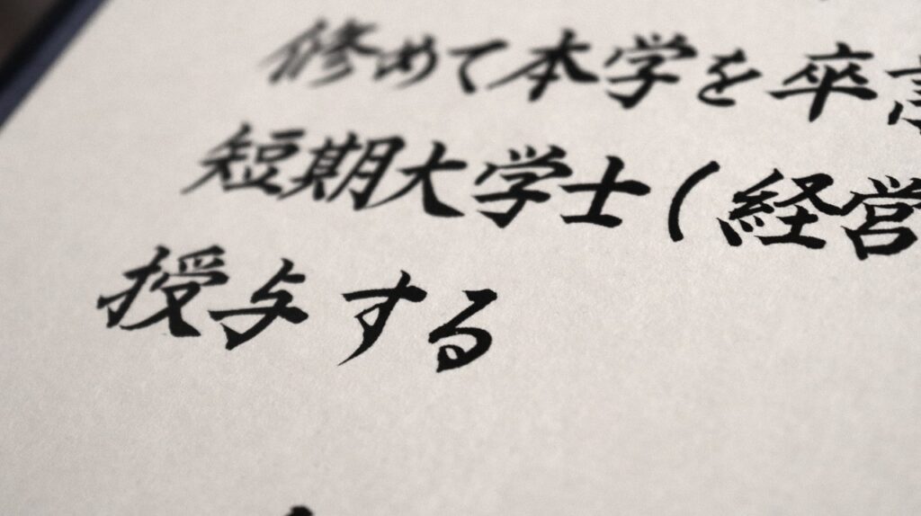 短大の卒業証書の写真。